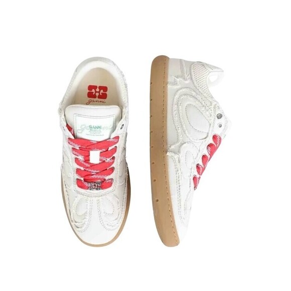 Ganni Textured White Sneakers With Red Laces - NWT - Picture 5 of 5